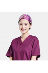 Cartoon Print Floral Elegance Tie-back Surgical Caps Scrub Hat