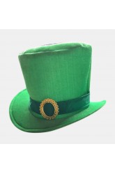 St. Patrick's Day Leprechaun Green Satin Top Hat with Buckle Adult Costume Cap