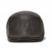 Mens Solid Genuine Cowhide Flat Caps Beret Hat Casual Windproof Warm Forward Caps Adjustable