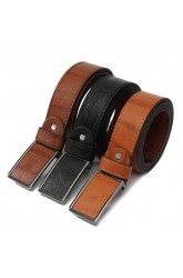 Mens Genuine Leather Vintage Metal Automatic Buckle Waist Band Strap Belt